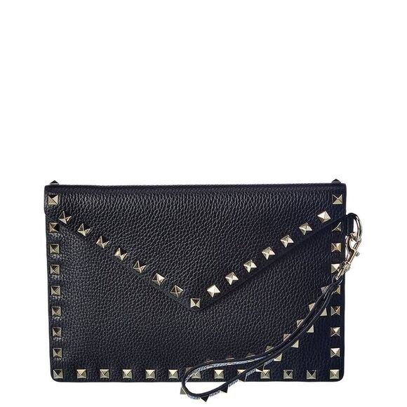 Valentino Handbags - Valentino Rockstud Grainy Leather Pouch, Black